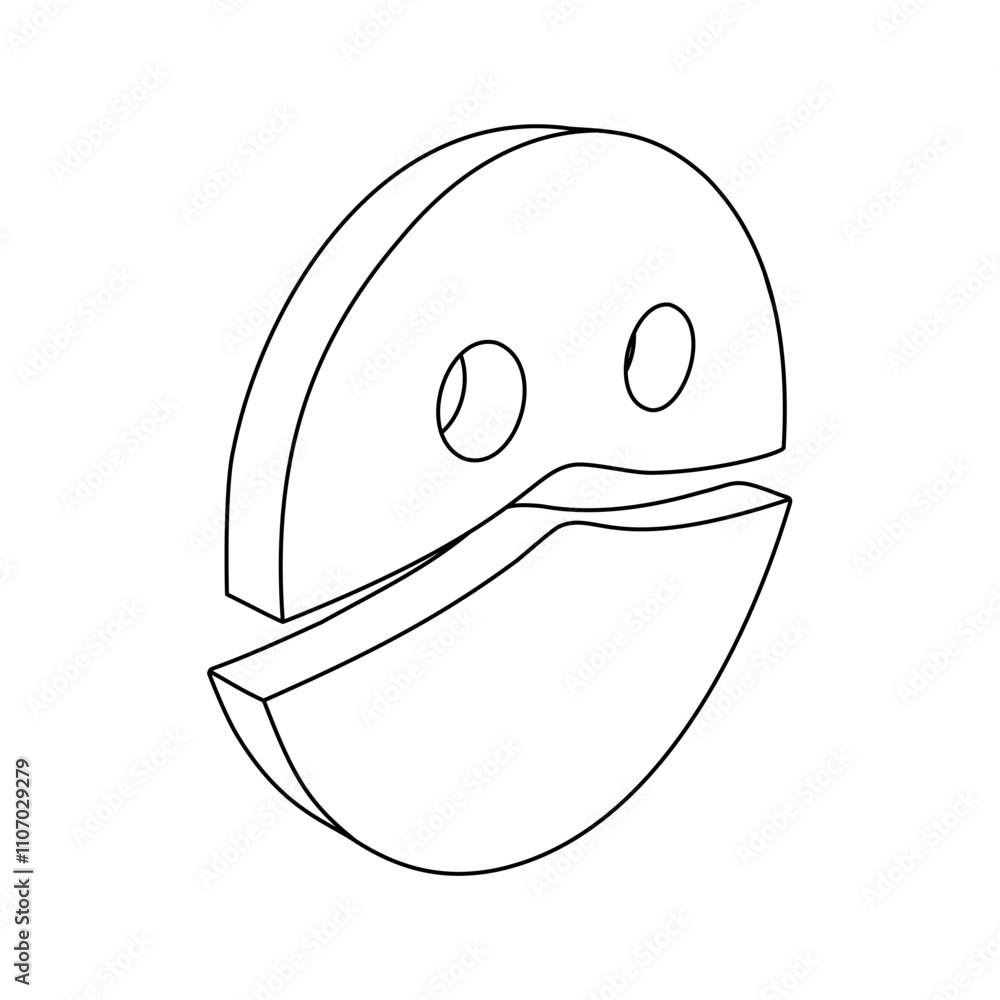 The outline of a large masked face symbol is made with black lines. 3D view of the object in perspective. Vector illustration on white background The outline of a large masked face symbol is made with black lines. 3D view of the object in perspective. Vector illustration on white background