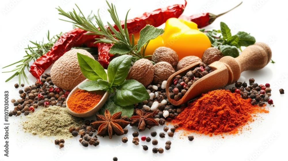 Fototapeta premium Cooking with fresh herbs and spices kitchen culinary ingredients bright environment close-up view flavor enhancement techniques