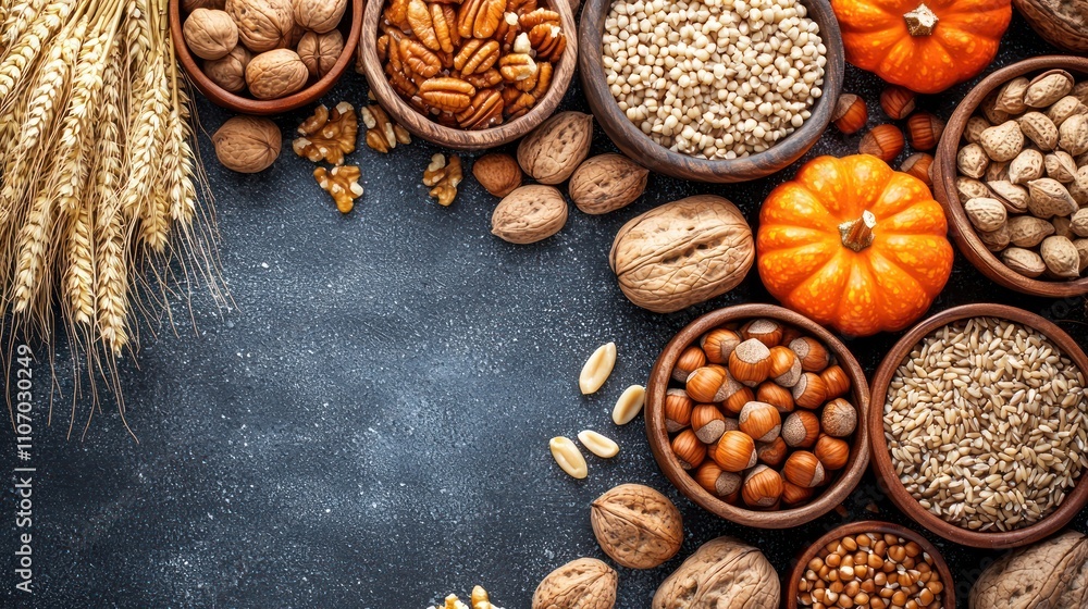 Various Nuts and Grains Surrounding an Empty Space Various Nuts and Grains Surrounding an Empty Space