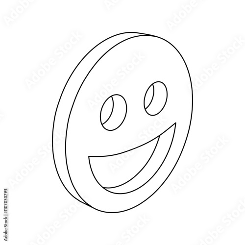 The outline of a large laughter smiley symbol is made with black lines. 3D view of the object in perspective. Vector illustration on white background