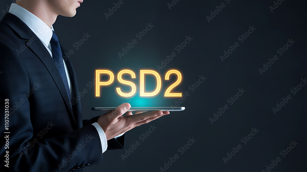 psd2 Concept, Businessman holding a tablet with text psd2, PSD2, payment services directive, open banking, financial technology, psd2 Concept, Businessman holding a tablet with text psd2, PSD2, payment services directive, open banking, financial technology,