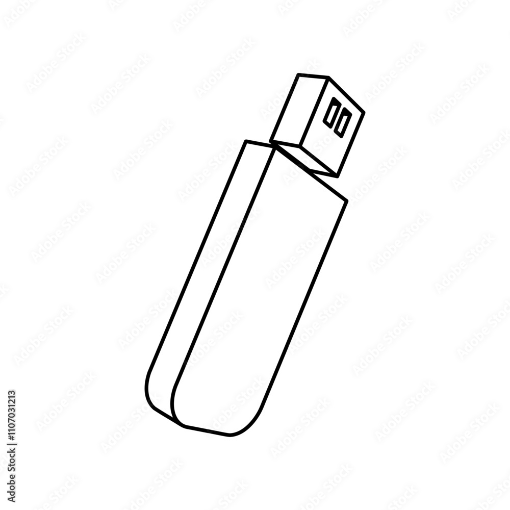 The outline of a large flash drive is made with black lines. 3D view of the object in perspective. Vector illustration on white background The outline of a large flash drive is made with black lines. 3D view of the object in perspective. Vector illustration on white background