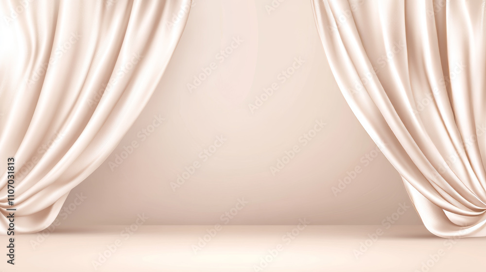 Realistic abstract white silk background. Vector illustration of banner template with satin fabric frame, smooth drapery surface. Valentines Day sale, discounts announcement. Romantic bedding material Realistic abstract white silk background. Vector illustration of banner template with satin fabric frame, smooth drapery surface. Valentines Day sale, discounts announcement. Romantic bedding material