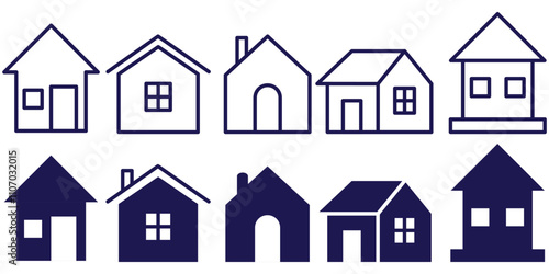 Home button icons set. Home page icon. Simple house symbols. Building icon.
