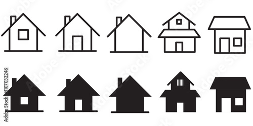 Web home icon set for websites and apps. Simple house symbol. Flat real estate sign