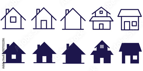 Home button icons set. Home page icon. Simple house symbols. Building icon.