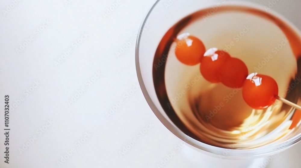 Close-up of a cocktail glass with a skewer of cherries, creating a visually appealing and refreshing image. Close-up of a cocktail glass with a skewer of cherries, creating a visually appealing and refreshing image.