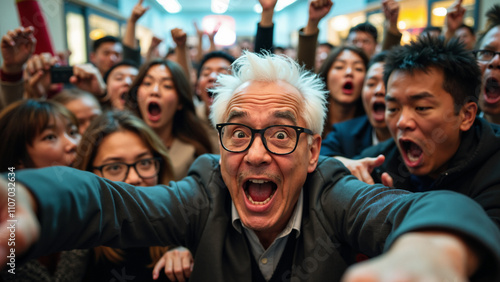 Frenzied Crowd Rushes Store Entrance: Black Friday Shopping Chaos Captured for Retail Marketing