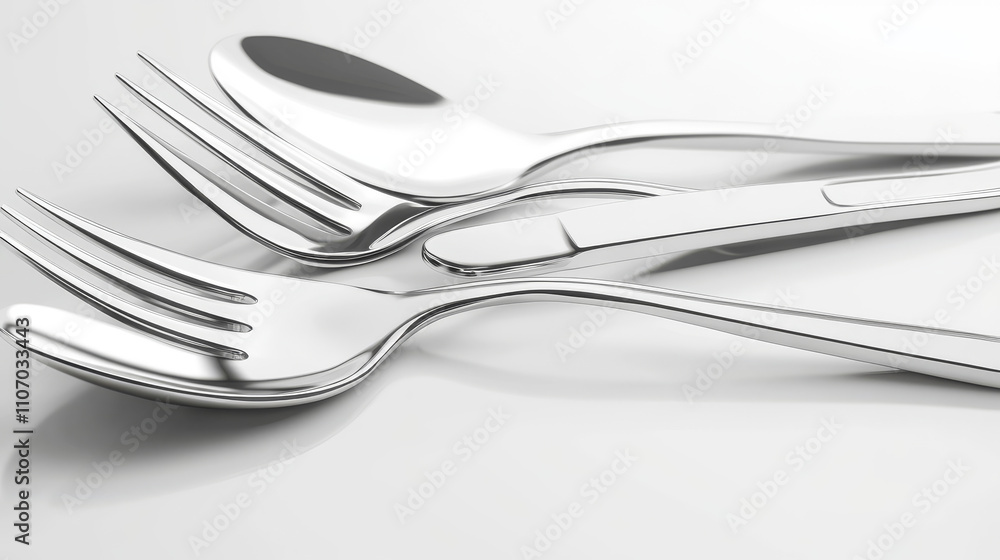 3D set of fork, knife and spoon isolated on white background. Vector realistic illustration of silver or stainless steel cutlery collection, modern restaurant kitchen flatware design, dining tools 3D set of fork, knife and spoon isolated on white background. Vector realistic illustration of silver or stainless steel cutlery collection, modern restaurant kitchen flatware design, dining tools