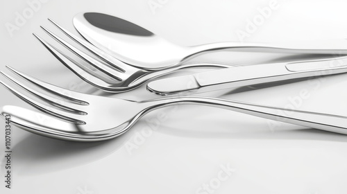 3D set of fork, knife and spoon isolated on white background. Vector realistic illustration of silver or stainless steel cutlery collection, modern restaurant kitchen flatware design, dining tools