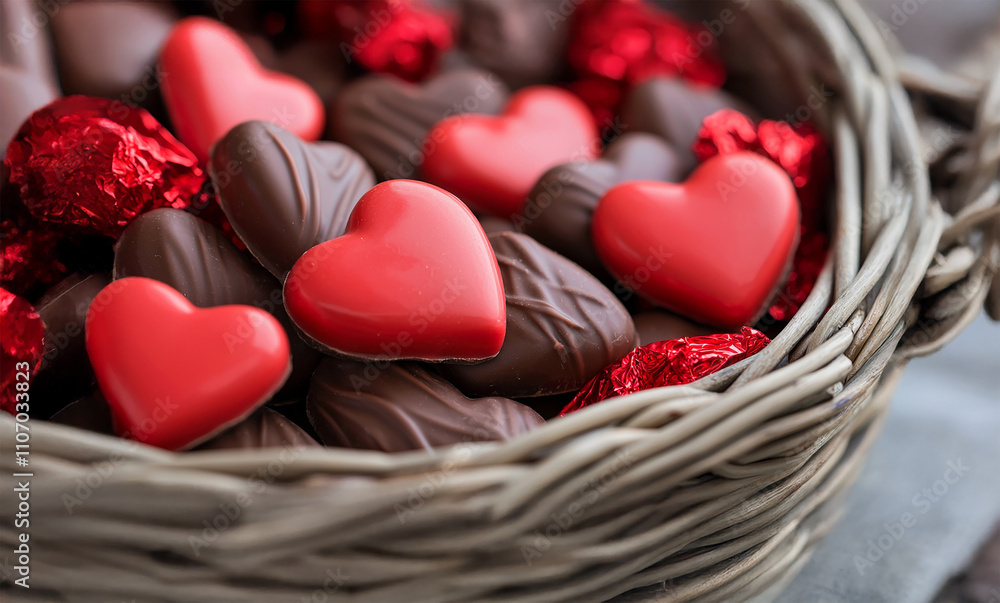 Obraz premium Romantic basket of chocolates for Valentine’s Day