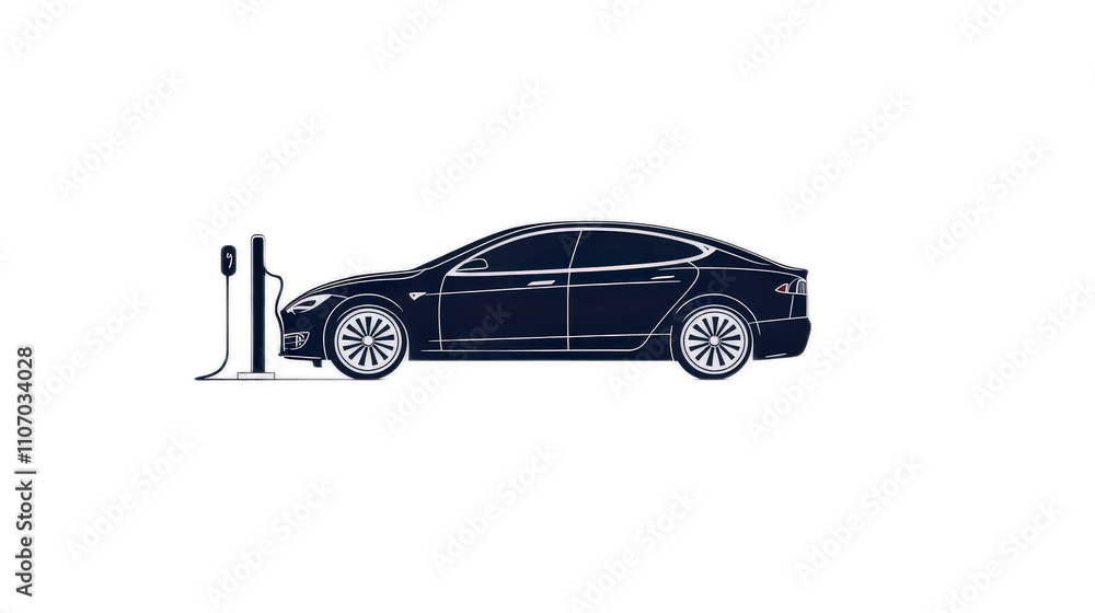 Fototapeta premium Electric Car Charging Station with Modern Sedan and User Interaction