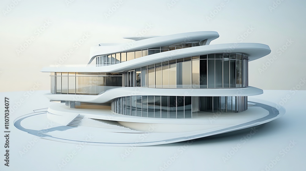 Futuristic White Modern House Architectural 3D Rendering Futuristic White Modern House Architectural 3D Rendering