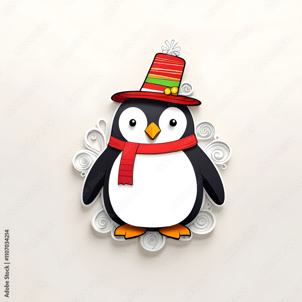 Fototapeta premium Festive Penguin with Gift and Joyful Expression