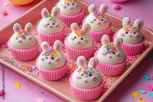 Wallpaper Mural festive cake presentation, adorable easter bunny bento cakes displayed on a tray with vibrant confetti sprinkles, creating a festive look Torontodigital.ca