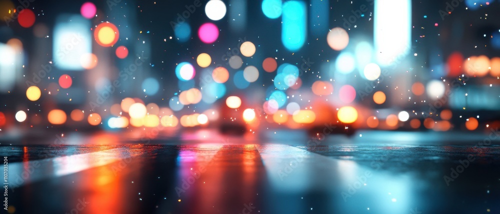 A vibrant, blurred city street scene at night, featuring colorful bokeh lights and a wet road surface, evoking a lively urban atmosphere. A vibrant, blurred city street scene at night, featuring colorful bokeh lights and a wet road surface, evoking a lively urban atmosphere.
