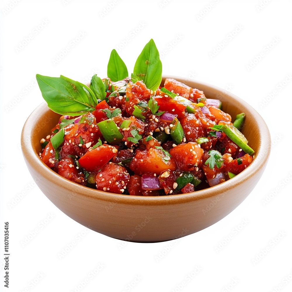 Macro Close up of Authentic Indonesian Sambal Side Dish on White Background Macro Close up of Authentic Indonesian Sambal Side Dish on White Background