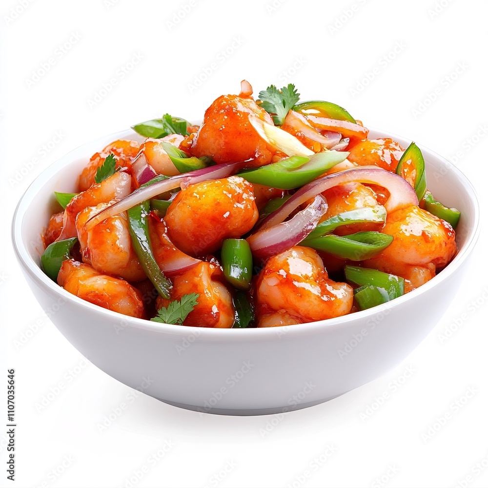 Macro Shot of a Spicy Chinese Side Dish with Vegetables and Peppers Isolated on White Background Macro Shot of a Spicy Chinese Side Dish with Vegetables and Peppers Isolated on White Background