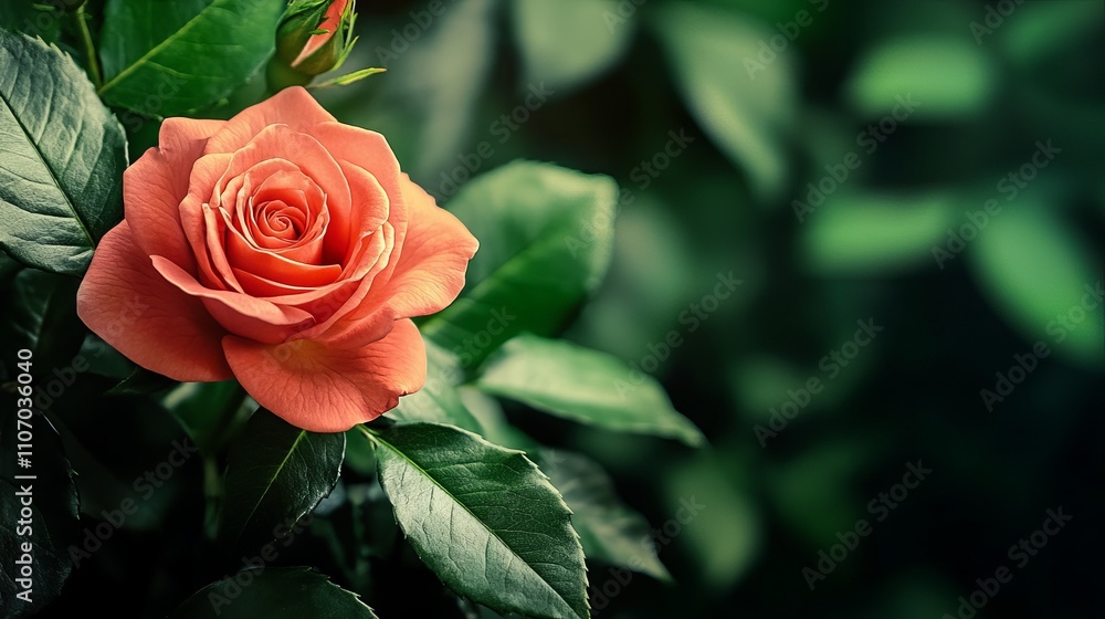 High-quality illustration of a vibrant red rose flower surrounded by green leaves forming an ornate floral frame High-quality illustration of a vibrant red rose flower surrounded by green leaves forming an ornate floral frame