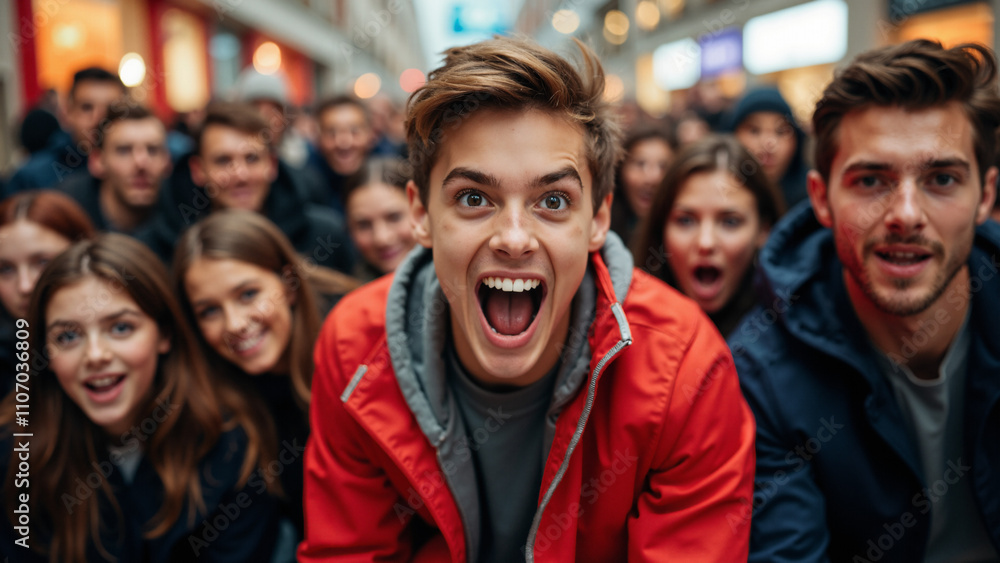 Frenzied Shoppers in Crowded Mall: Black Friday Sale Chaos Captures Consumer Excitement for Retail Marketing Frenzied Shoppers in Crowded Mall: Black Friday Sale Chaos Captures Consumer Excitement for Retail Marketing