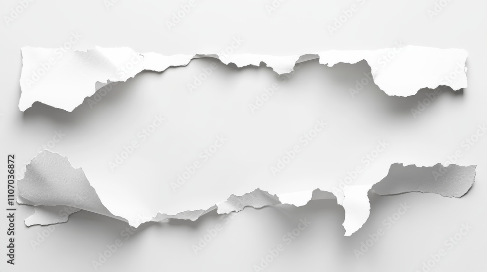 Torn paper roll. White rip page edge with hole. Realistic reveal sheet effect set for sale template. Open frame strip with broken border piece. Blank turn note or tag for advertising illustration Torn paper roll. White rip page edge with hole. Realistic reveal sheet effect set for sale template. Open frame strip with broken border piece. Blank turn note or tag for advertising illustration