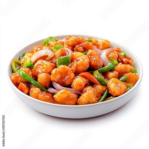 Macro Shot of Savory Indonesian Tempe Side Dish on White Background