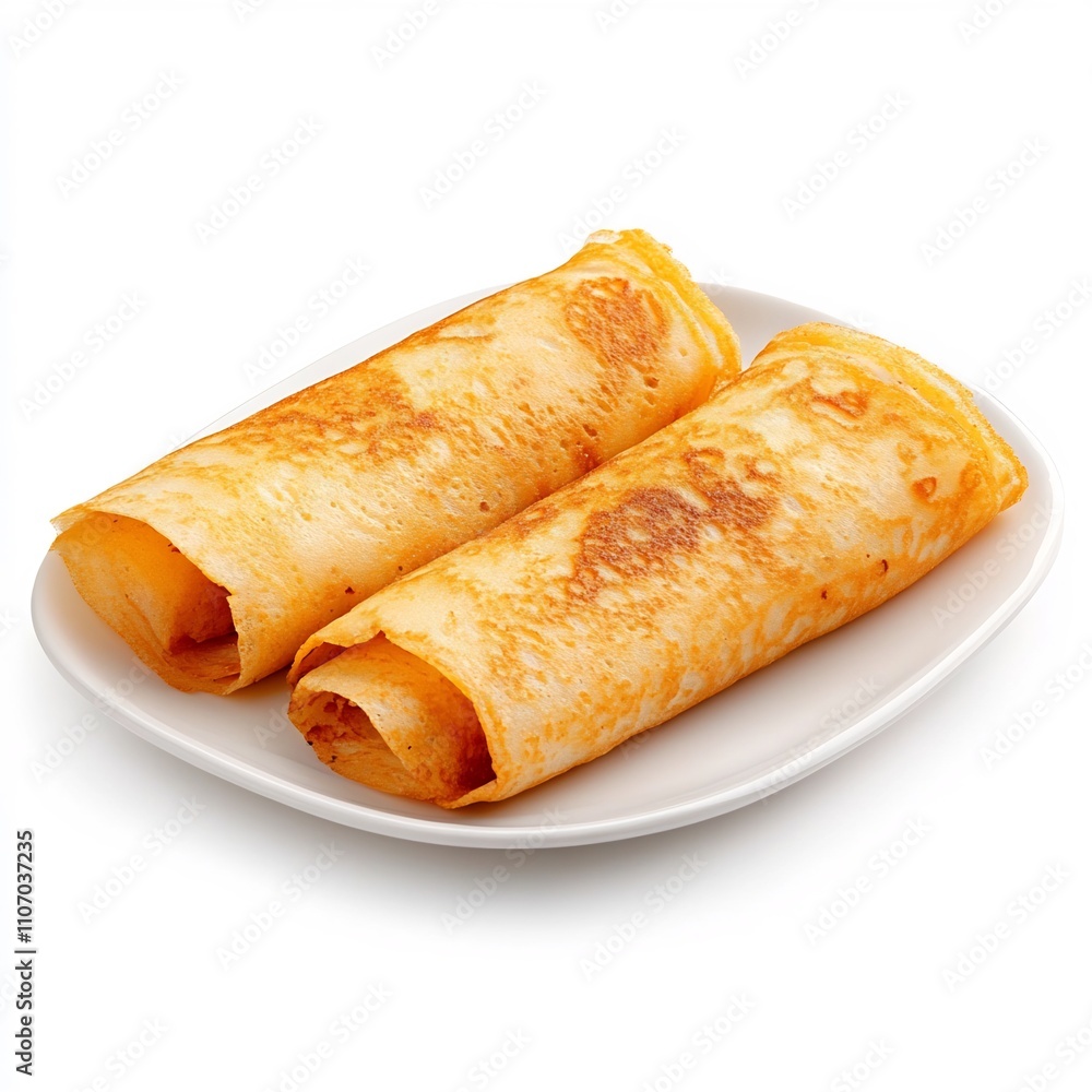 Macro Shot of Delicious Indian Dosa Side Dish Served on White Plate Macro Shot of Delicious Indian Dosa Side Dish Served on White Plate