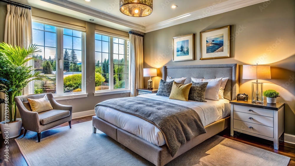 Modern Guest Bedroom in a Stylish Townhouse with Contemporary Decor, Cozy Bed, Natural Light, and Elegant Touches for a Relaxing Retreat Experience Modern Guest Bedroom in a Stylish Townhouse with Contemporary Decor, Cozy Bed, Natural Light, and Elegant Touches for a Relaxing Retreat Experience