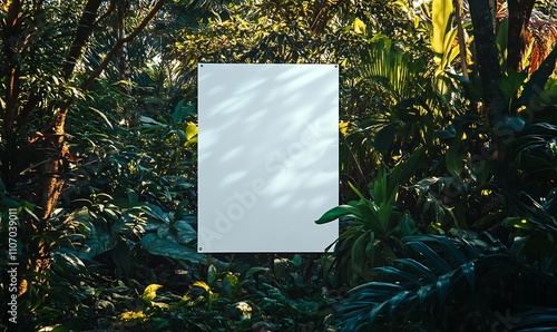 Blank Sign Amidst Lush Tropical Foliage photo