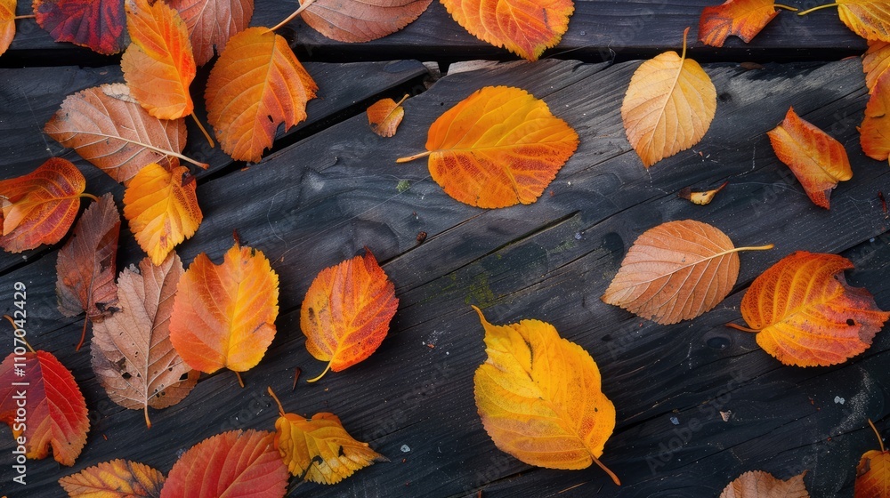 Apricot tree leaves on wooden board, autumn foliage. Apricot tree leaves on wooden board, autumn foliage.