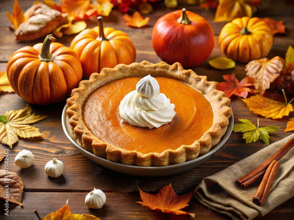 Fototapeta premium Autumn Pumpkin Pie with Whipped Cream - Rule of Thirds
