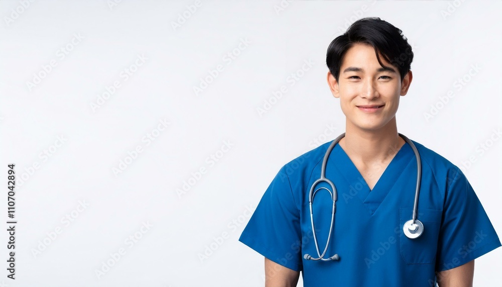 Portrait of a young Asian male nurse on isolated white background Portrait of a young Asian male nurse on isolated white background