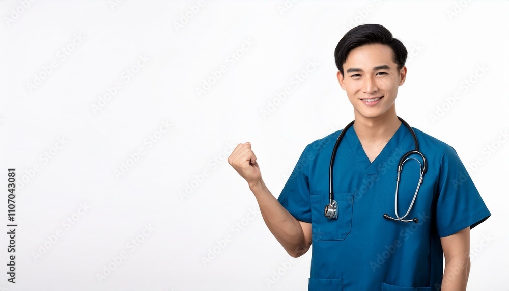 Portrait of a young Asian male nurse on isolated white background Portrait of a young Asian male nurse on isolated white background