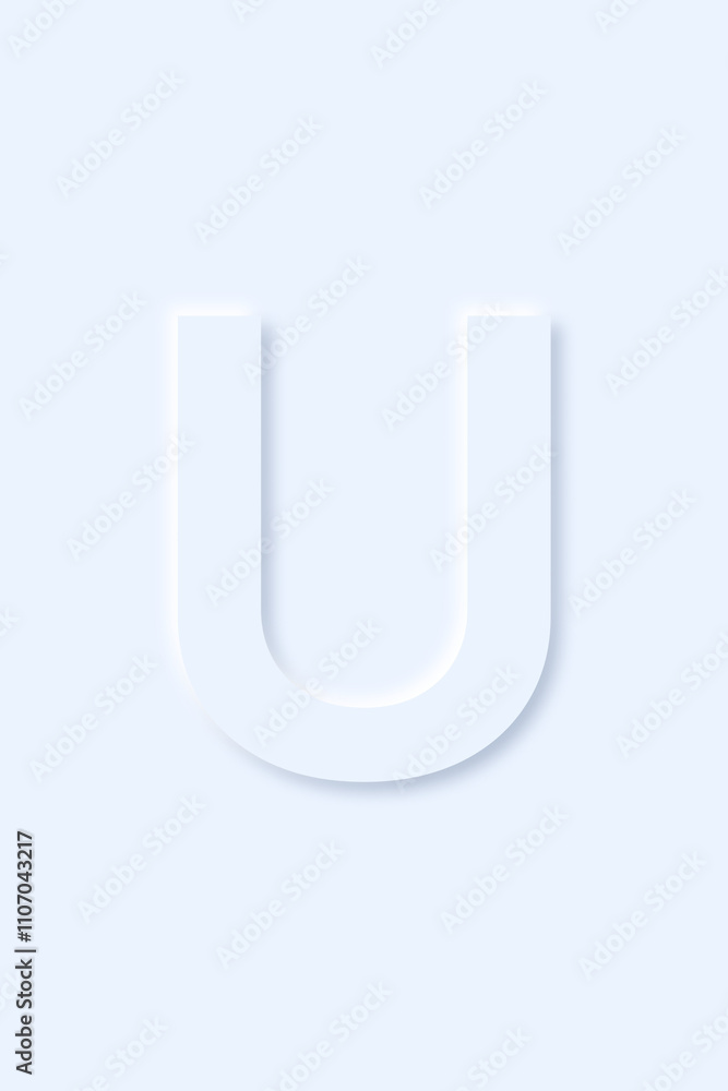 uppercase letter U of English alphabet in light blue color that drop a shadow uppercase letter U of English alphabet in light blue color that drop a shadow