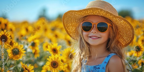 A Little Girl Smiles Brightly in a Field of Sunflowers