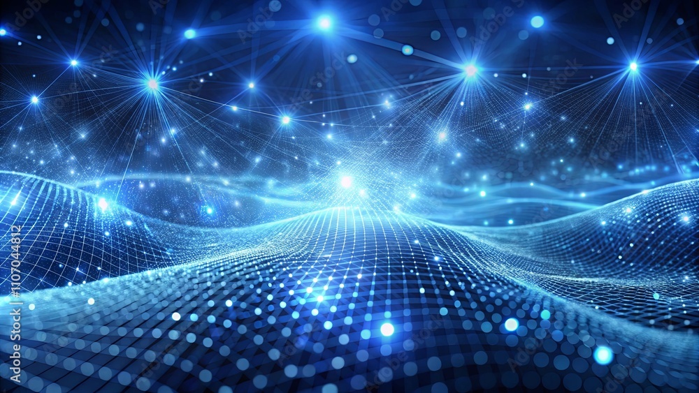 Fototapeta premium Abstract Blue Network Landscape with Glowing Nodes and Connections