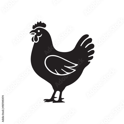 Black Silhouette of a Chicken Isolated on White Background