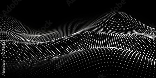 Abstract Wavy Pattern of White Dots on Black Background