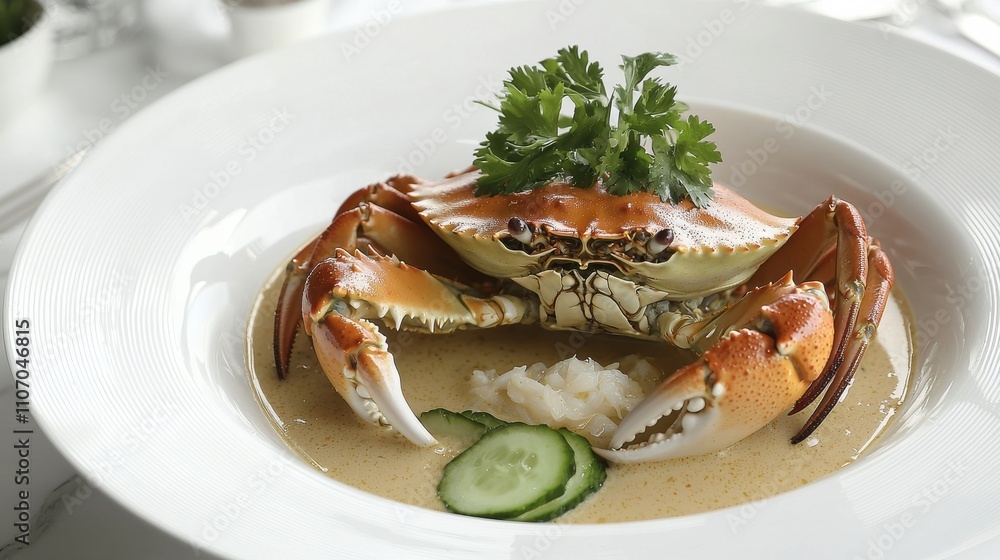 Crab dish presentation elegant restaurant gourmet food upscale dining close-up view culinary delight Crab dish presentation elegant restaurant gourmet food upscale dining close-up view culinary delight