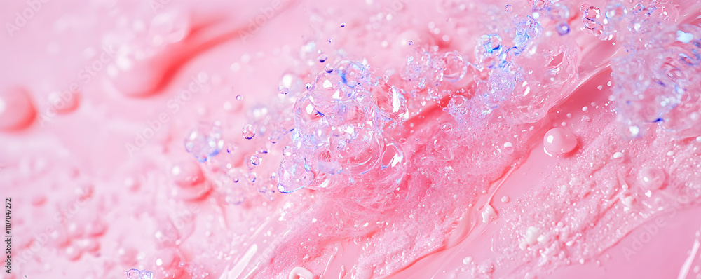 Pink Abstract Background, Water Bubbles Burst on a Pink Surface with Sparkling Texture Pink Abstract Background, Water Bubbles Burst on a Pink Surface with Sparkling Texture