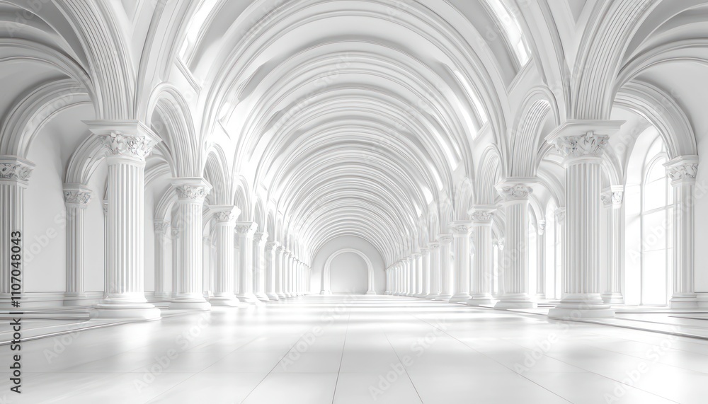 White Marble Hallway with Arched Ceiling and Columns White Marble Hallway with Arched Ceiling and Columns