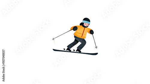 Obraz na płótnie Cartoon Character Skiing on Snowy Slope with Joyful Expression w salonie