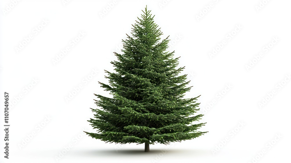 Tall, Green Christmas Tree with Lush Branches Isolated on a White Background Tall, Green Christmas Tree with Lush Branches Isolated on a White Background