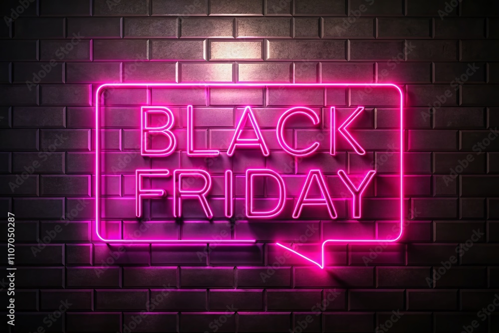 Neon Black Friday Sign Glowing in Pink on Dark Tiled Wall - Vertical Display for Sales and Discounts, Capturing the Essence of Holiday Shopping Excitement in a Silhouette Style Neon Black Friday Sign Glowing in Pink on Dark Tiled Wall - Vertical Display for Sales and Discounts, Capturing the Essence of Holiday Shopping Excitement in a Silhouette Style