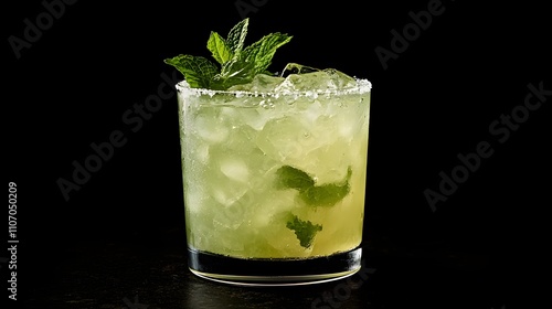 89. A chilled glass of mint limeade with crushed ice and mint garnish