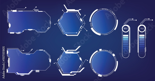 Frames HUD futuristic style.Virtual interface vector set with panels and hologram window or display.digital technology on a dark blue background.