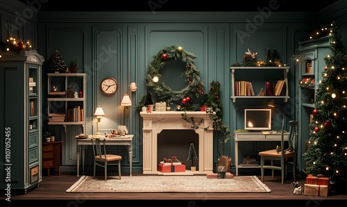 Christmas concept doll room interior simple neat,generation AI