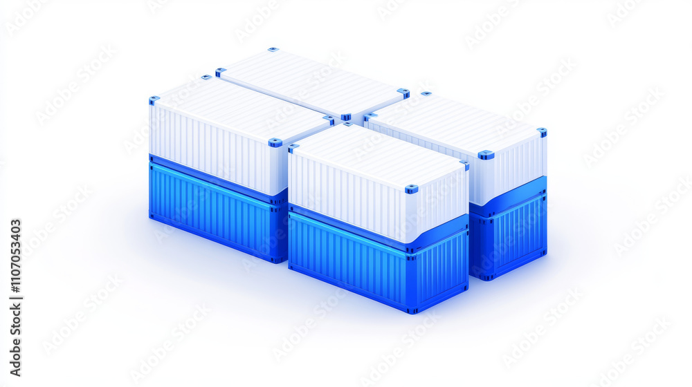 Ship container front and side view set isolated on white background. Vector realistic illustration of blue metal box for cargo transportation by sea, steel crate mockup for maritime freight delivery Ship container front and side view set isolated on white background. Vector realistic illustration of blue metal box for cargo transportation by sea, steel crate mockup for maritime freight delivery