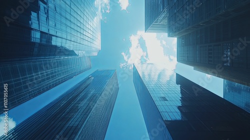 Modern Skyscrapers Reach Towards A Bright Blue Sky photo