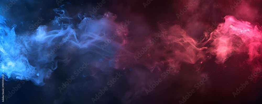 Abstract Blue And Red Smoke Swirling In Darkness Abstract Blue And Red Smoke Swirling In Darkness